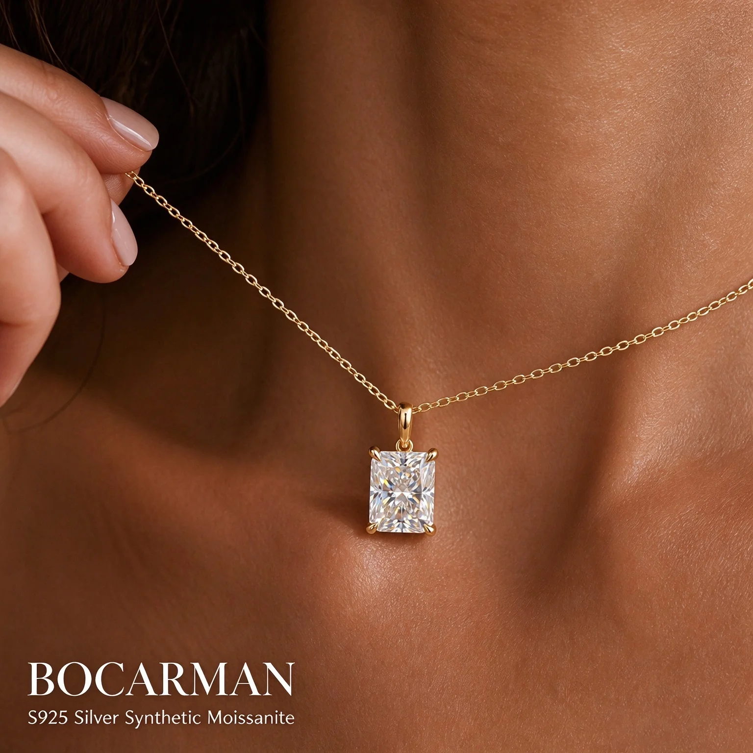 Bocarman GRA Certified D Color Radiant Cut Moissanite Pendant Necklace S925 Sterling Silver VVS1 Modified Brilliant Gift for her