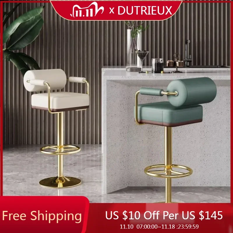 

Contemporary Counter Bar Stool Leather European Gold Stylish Bar Chairs Adjustable Bedroom Cadeiras De Jantar Home Furniture