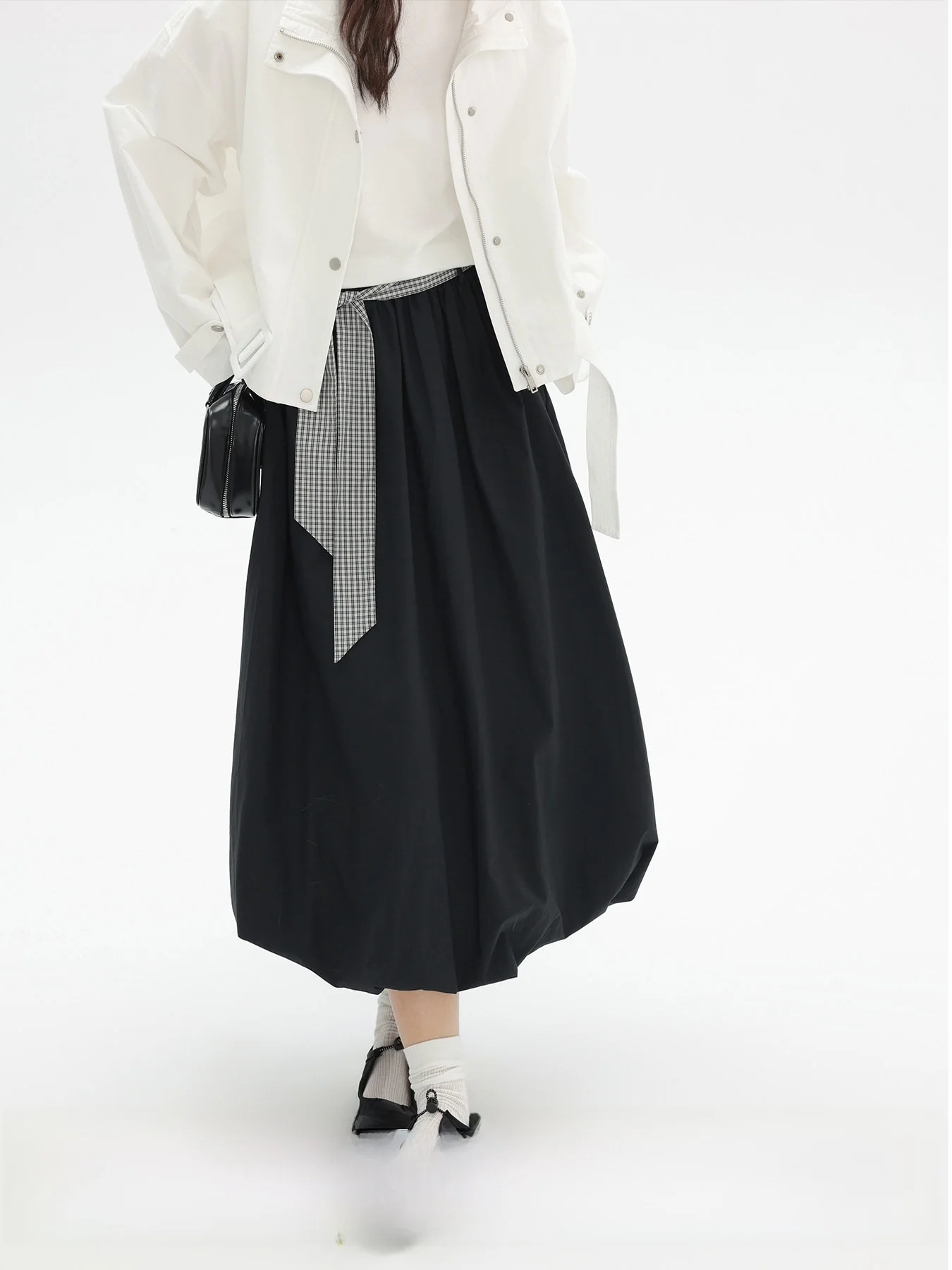 

White A-Line Skirt with Floral Print High Waist Elastic Waist for Women Spring Season Cotton Material Commute Style