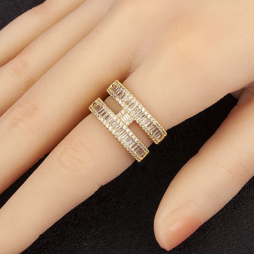 Nidin New Trendy Shine Zircon Multilayer Open Rings Adjustable For Women Men Engagement Wedding Party Finger Jewelry Accessories