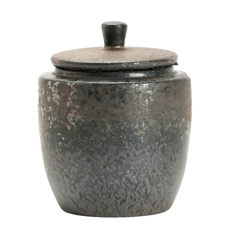 

CX Chinese coarse pottery sealed tea can small household storage tank