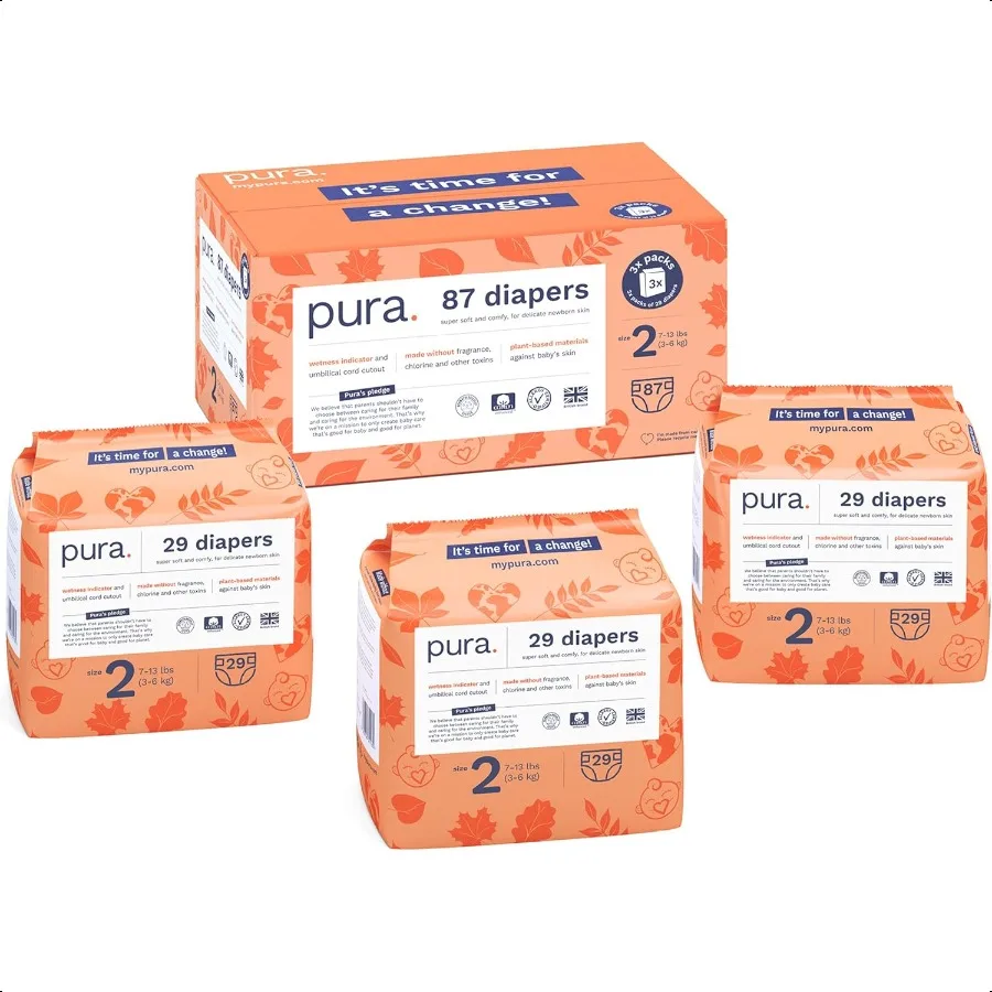 

Pura Hypoallergenic Diapers Size 2 713 lbs Totally Chlorine Free Wetn Indicator Suitable for Sensitive Skin Soft Organic Cotton