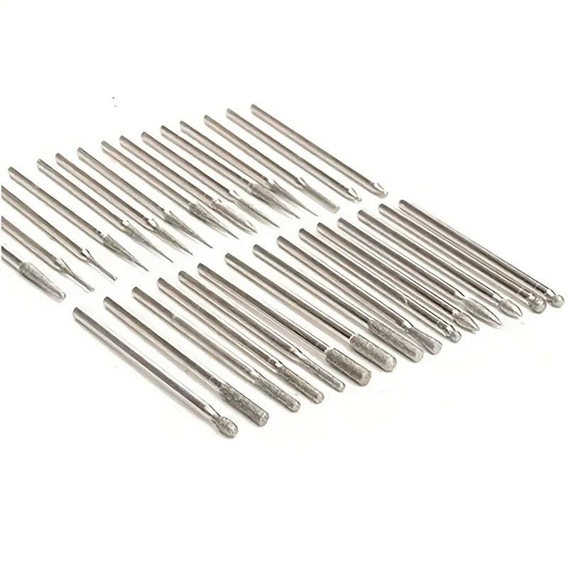 30pcs/set Diamond Burr Bits, Drill Bit Set For Rotary Tools Metal Woodworking Router Sanding Carving - 1/8" (3mm) Shank