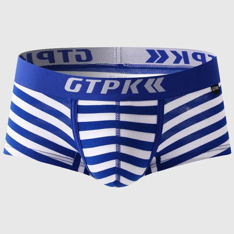 Men's Breathable Cotton Underwear Sexy Comfortable Fashionable Stripe Sports Boxer Briefs mid Waist Cotton Plain Angle Pants