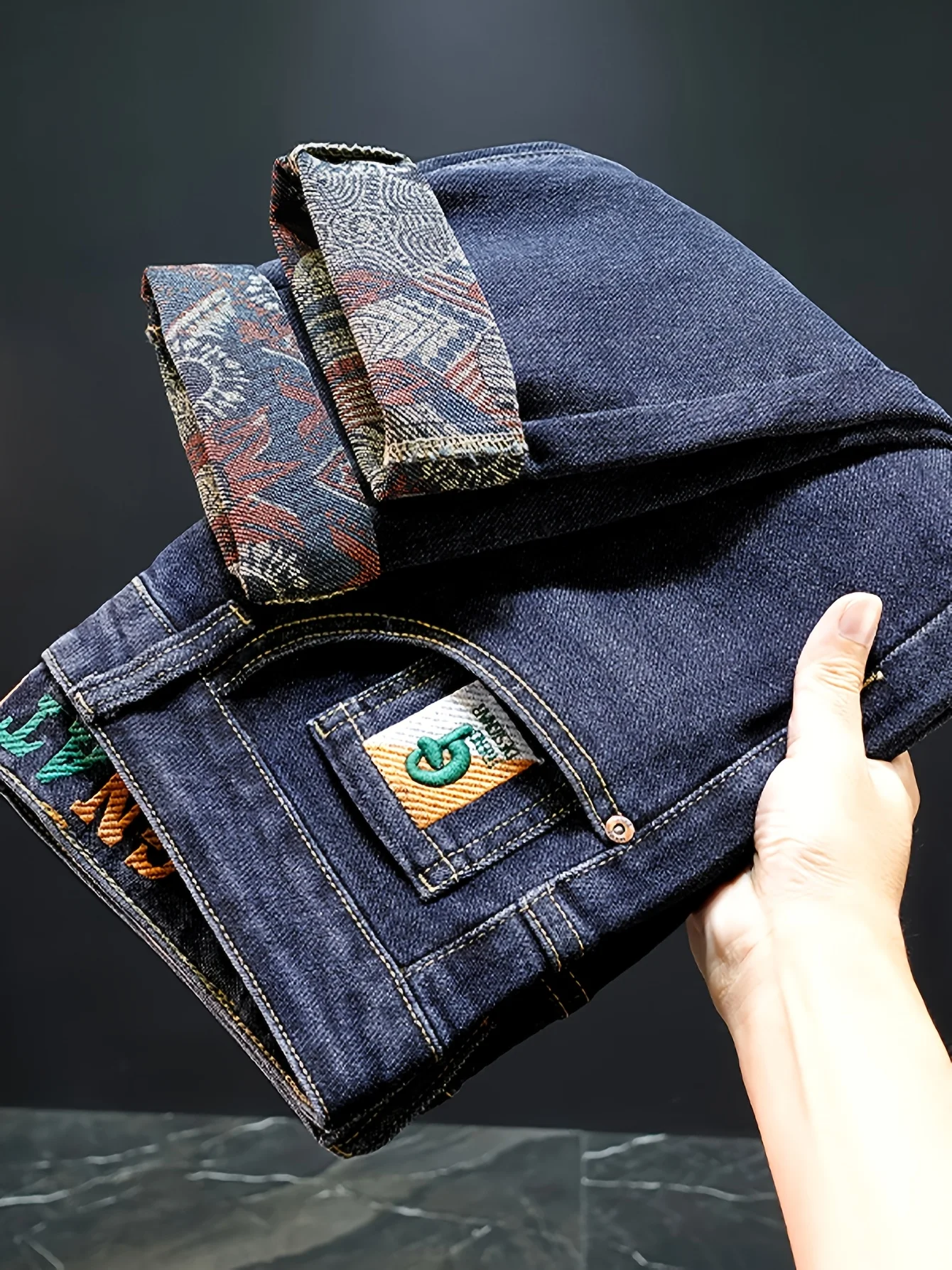 High-End Men's Denim Jeans Thick Straight Leg Stretchy Casual Long Trousers Autumn Winter Fashionable Versatile Comfortable Fit