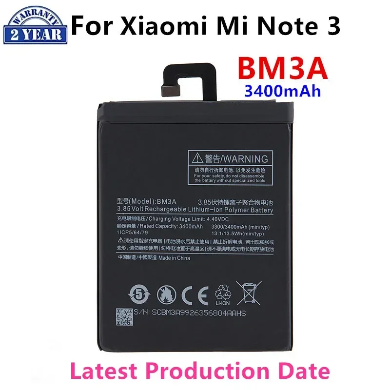 

100% Orginal BM3A 3400mAh Battery For Xiaomi Mi Note 3 Note3 High Quality Phone Replacement Batteries