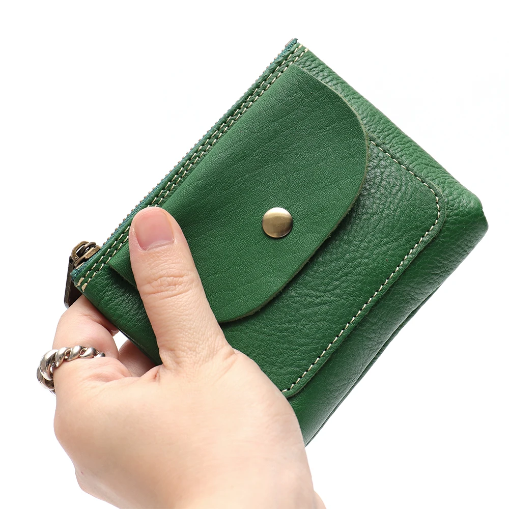 SC Vintage Casual Genuine Leather Coin Purse Women Natural Cowhide Handmade Small Wallet Flap Pocket Keychain Money Bag Portable