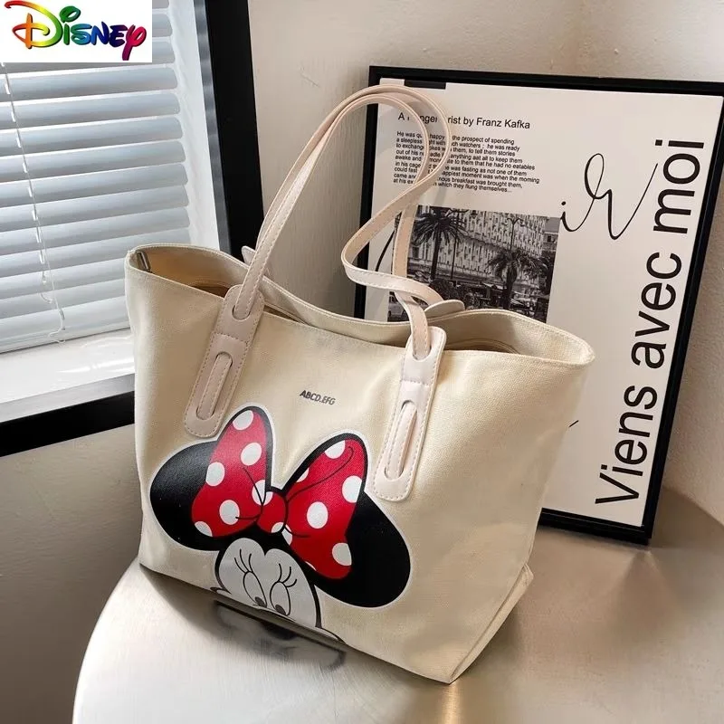 

Модная холщовая сумка высокого качества большой емкости Disney, женская повседневная универсальная большая сумка с Микки и Минни из мультфильма