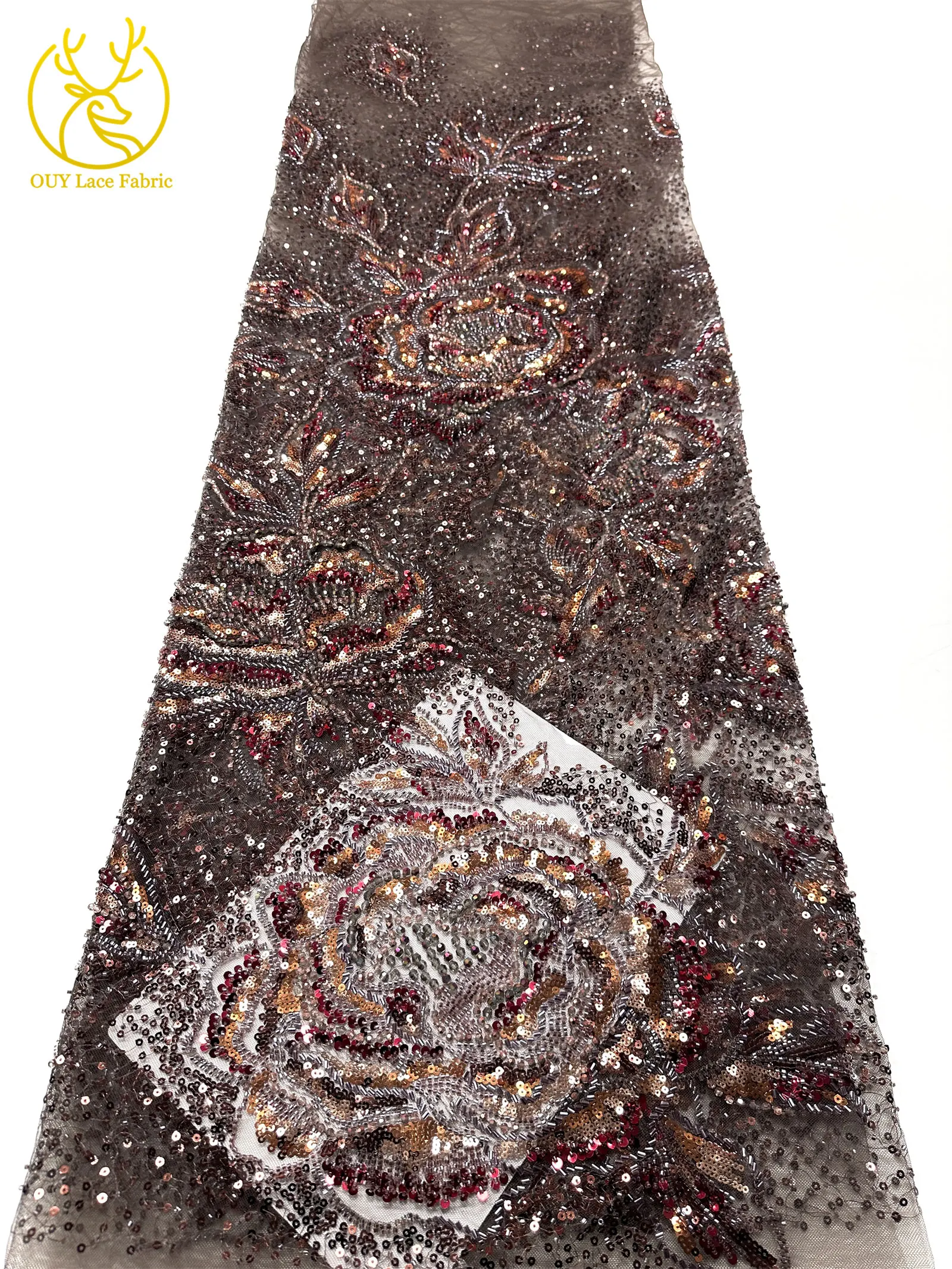 Afrikanischer Bräutigam Schwer Perlenverzierter Spitzenstoff 2026 Hochwertige Französische Nigerianische Pailletten-Spitze Brautkleid-Material – Detail 16