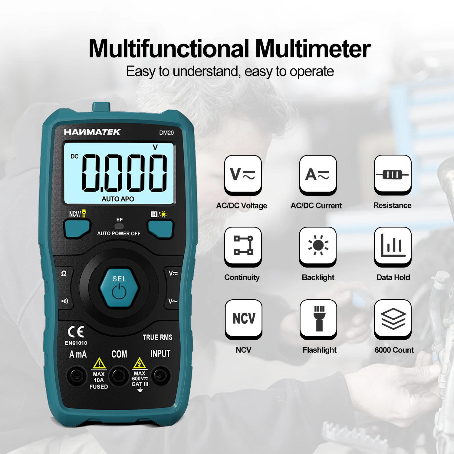 Hanmatek Digital Multimeter AC/DC Votage Current Transistor Tester Electrical NCV Test Meter Profesional Analog Auto Range