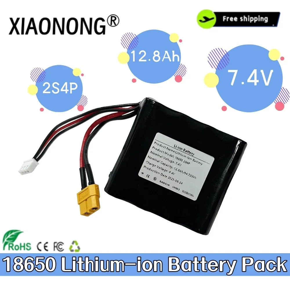 

100% NEW 2S4P 7.4V 12.8Ah High Capacity UAV Rechargeable Li-ion Battery For Various RC Airplane Drone Quadrotor XH2.54-3P XT6