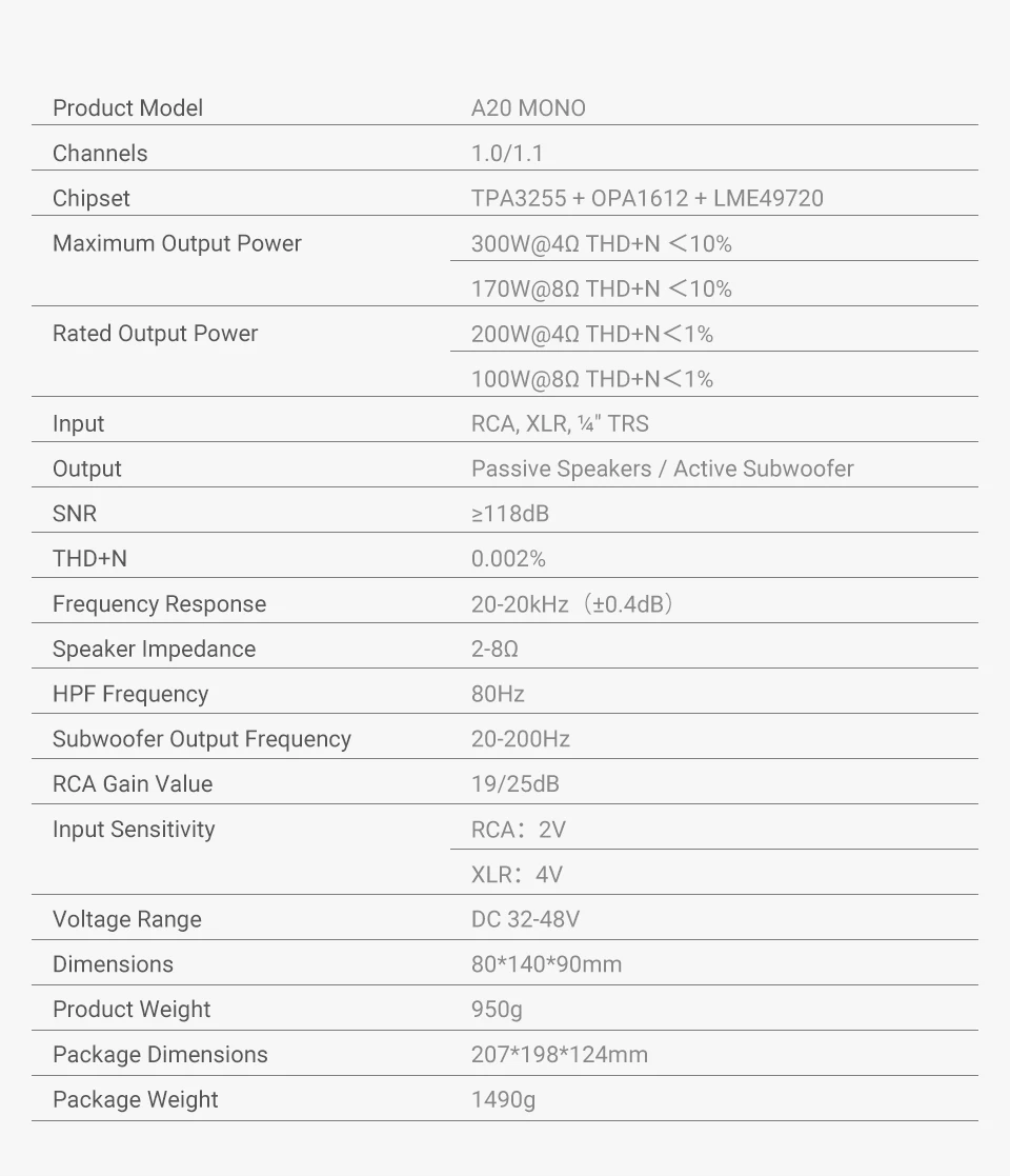 AIYIMA A20 Mono TPA3255 OPA1612 Hi-Fi Vollständig Symmetrischer Mono-Leistungsverstärker 300W 4Ω Klasse D Retro VU-Meter HPF SUB OUT XLR PFFB – Detail 20
