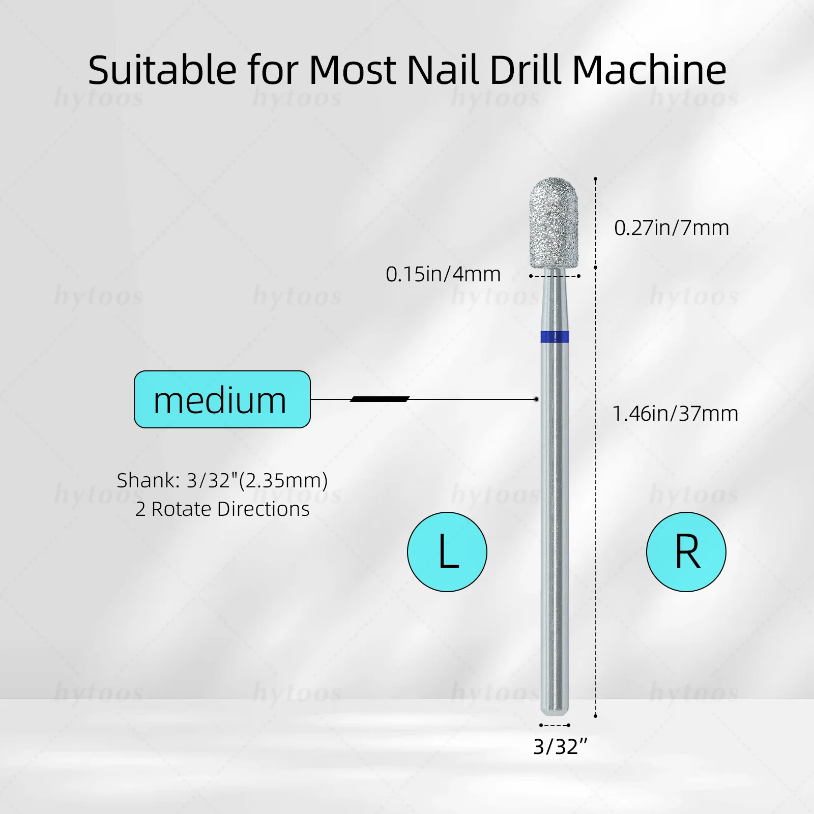 HYTOOS Chrome Diamond Nail Drill Bits Pro Russian Rounded Top Cuticle Clean Bit for Nail Drill Dead Skin Cleaner Nails Prep Tool