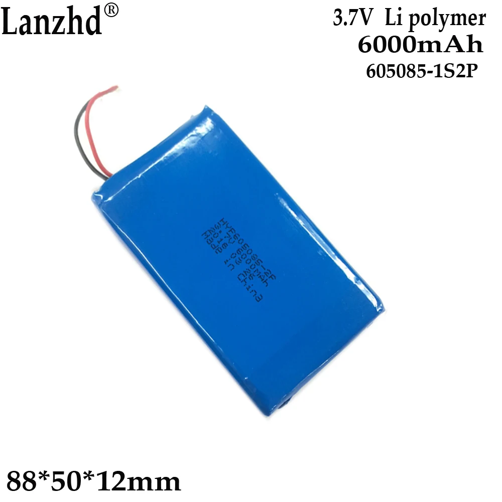 1-10 1S2P battery pack 3.7V Li polymer For GPS tracker battery 6000mAh 605085-2P induction speaker visual door lock battery