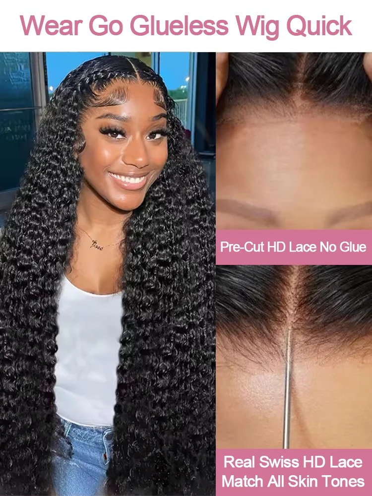 Прозрачные вьющиеся парики с плотностью 300%, 13x6 HD, кружевной фронтальный парик из человеческих волос, 40 дюймов, глубокая волна, одежда Go 7x5, бесклеевой передний парик, предварительно вырезанный