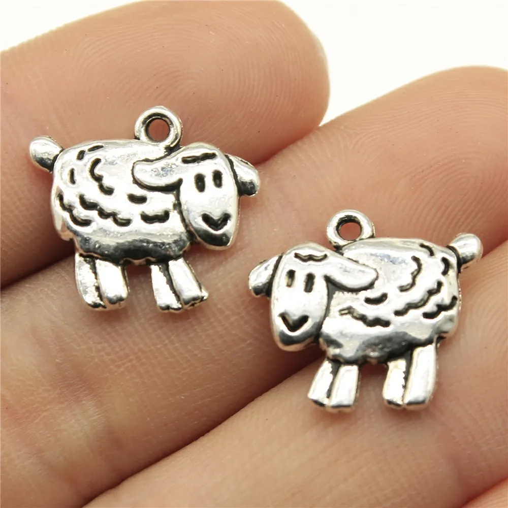WYSIWYG 10pcs Charms Sheep Lamb 18x16mm Antique Making Pendant Fit Vintage Tibetan Bronze Silver Color DIY Handmade Jewelry