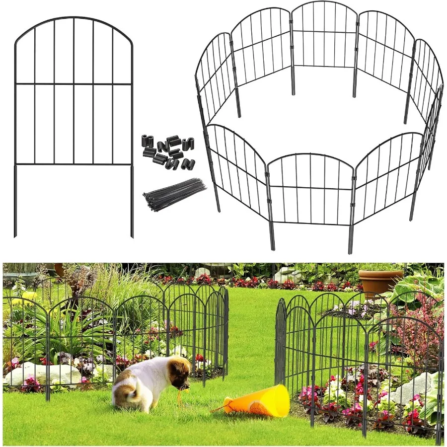 

27ft L x 24in(H) Rustproof Metal Garden Fence Panels for Animal Barrier Decorative No Dig Fencing Solution with 25 Pcs Black Pa