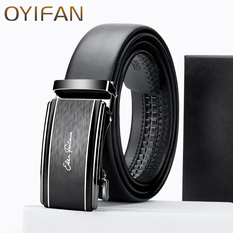 OYIFAN Men's Business Belt, Genuine Leather Belt, Ratchet Adjustable Belt High Quality Men's Luxury Belt