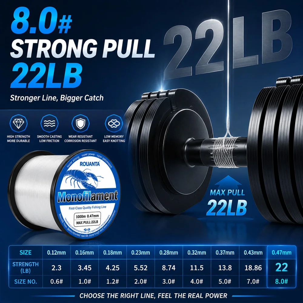 ROUANTA 500M 1000M Nylon-Angelschnur, Monofilament, superstark, abriebfest, glatt, sinkende Schnur für Karpfen, Barsch, Pesca Tackl – Detail 4