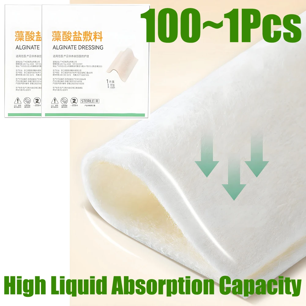 

100-1pcs 4"x4" Calcium Alginate Wound Dressing Soft and Absorbent Dressing Gauze, Non Stick Pads