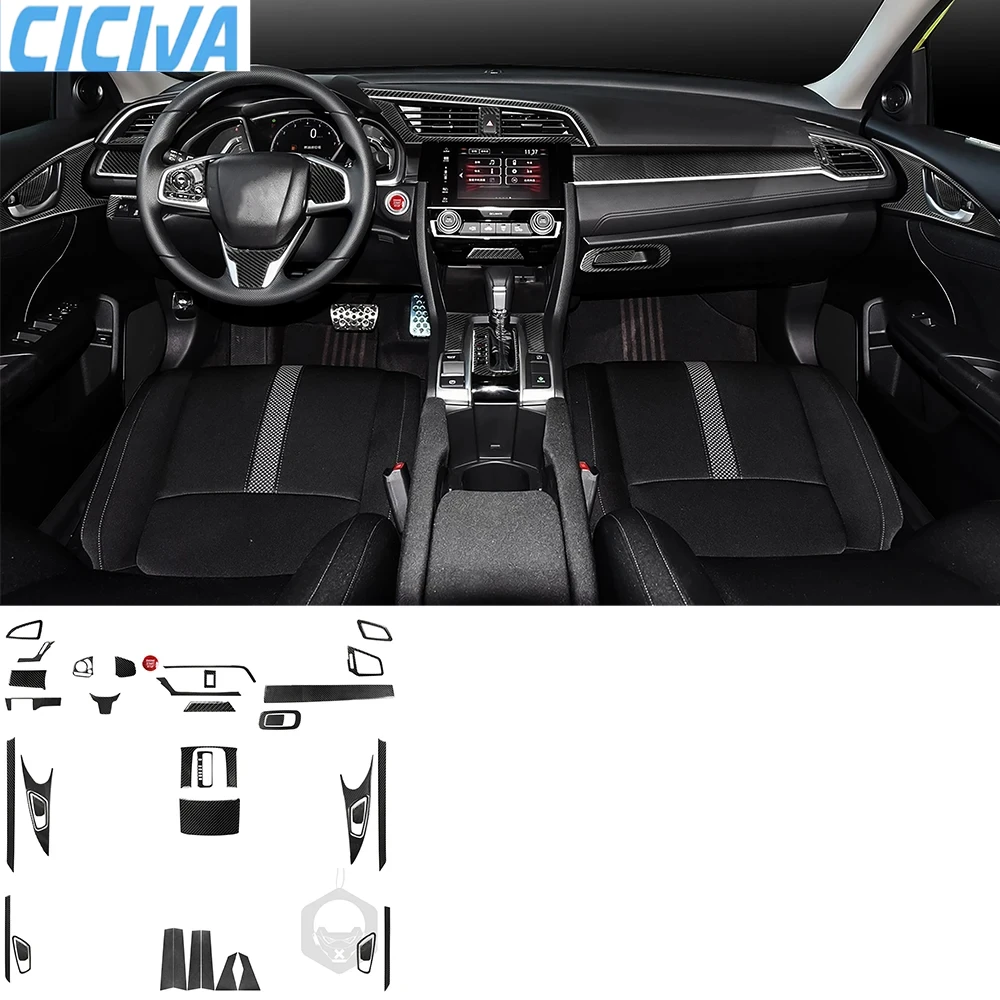 

For Honda Civic 10th Gen 2016-2019 Carbon Fiber Dashboard Gear Shift Window Lift Car Interior Accessories Cover Tuning Stickers