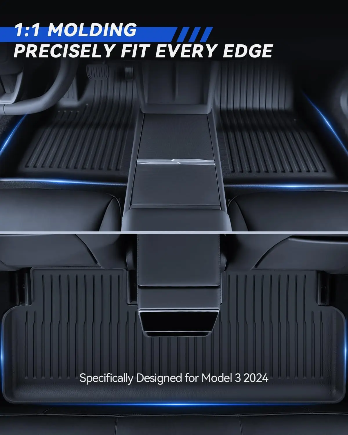 Floor Mats For Tesla Model 3 Highland 2025 All Weather Front Rear Cargo Liner Mat, Waterproof Anti-Slip Mats Accessories