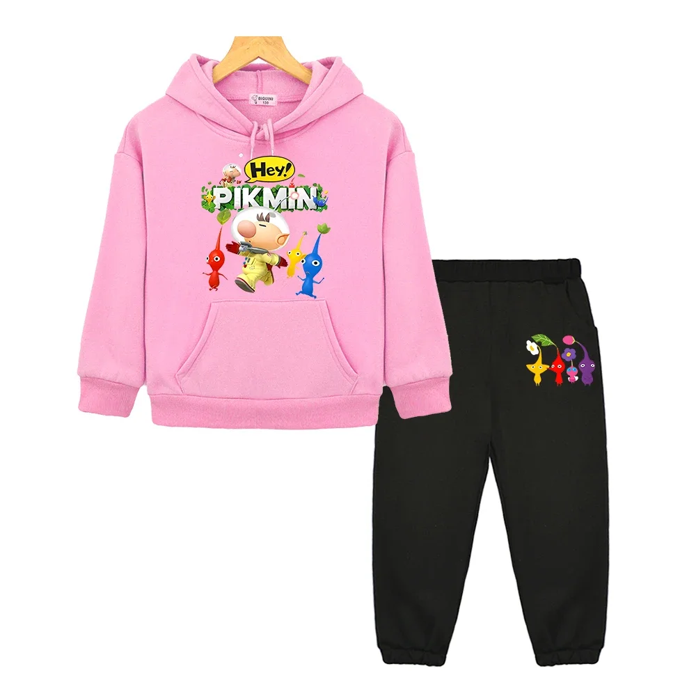 

Pikmin boys girls Hooded Sets anime hoodie Fleece sweatshirt Print Hoodies Autumn pullover 2PCS Top+ Pants kids boutique clothes