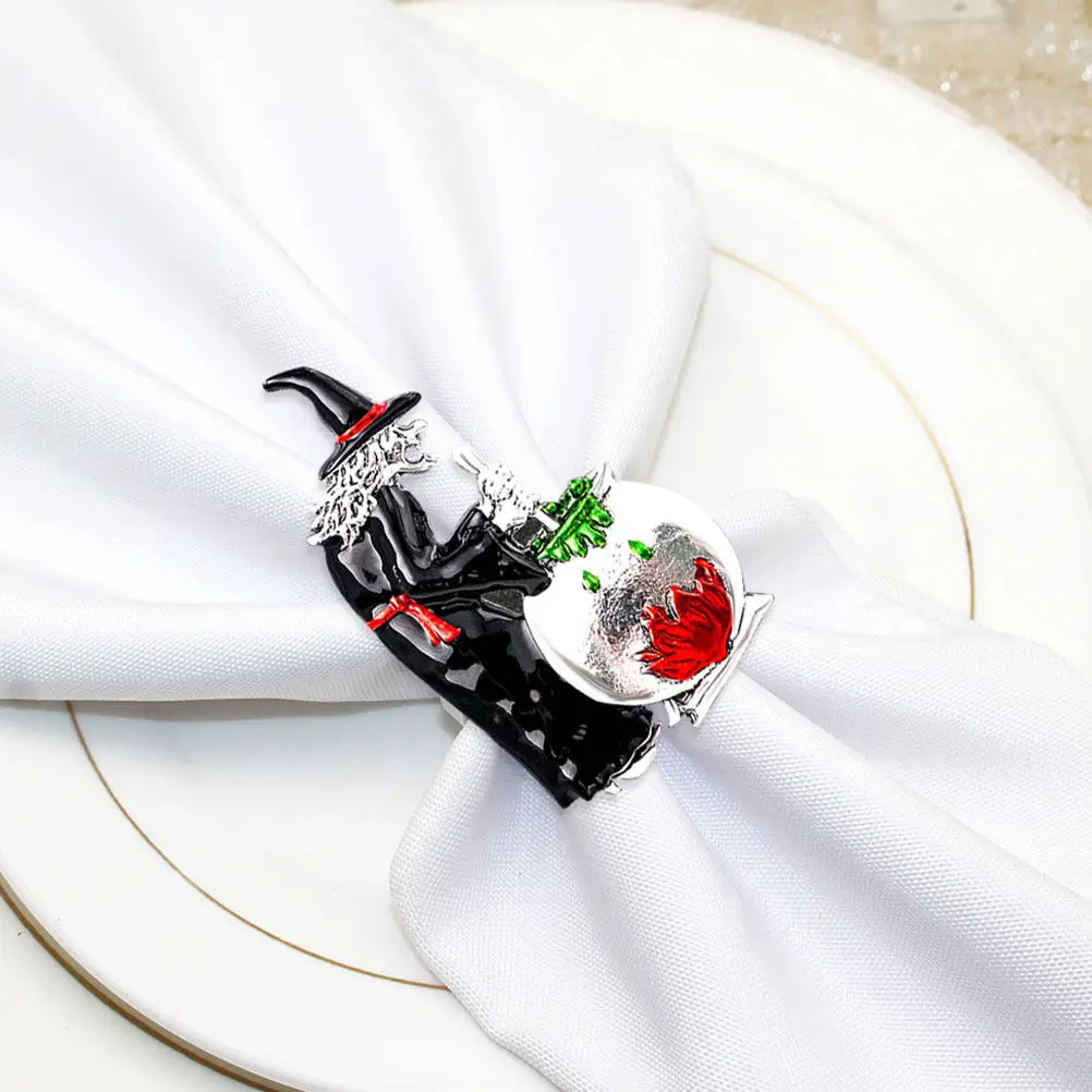 4Pcs Witch Shape Napkin Rings Perfect Centerpiece for Halloween Party Table Decorations Halloween Witch Napkin Rings