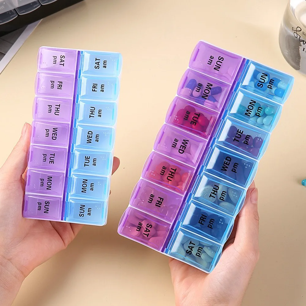 14 Compartments Independent Pill Case Portable Medicine Box Home Office Travel Accessories