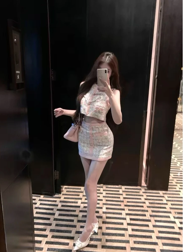 Heavy-Work Embroidery Summer Faion Set Women's  Skirt And Top Two-Piece Suit round Ne Button Sle Polyester Fabric