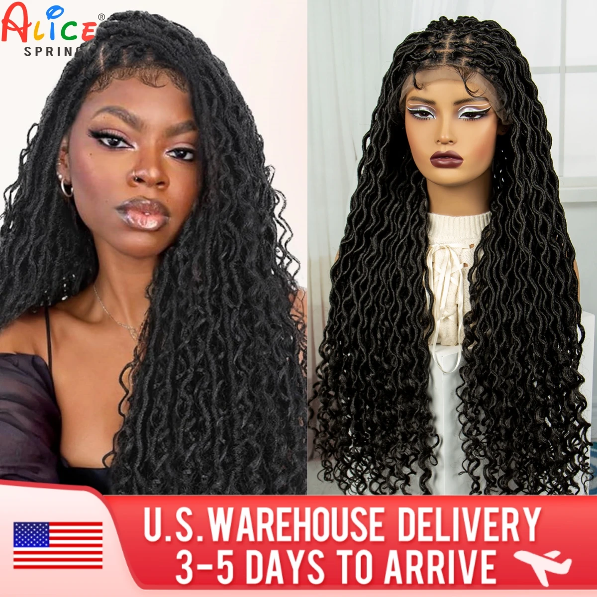 32Inch Synthetic Lace Front Braided Wigs with Water Wave Hair Dreadlocks Knotless Box Braigding Wigs for Women with Baby Hair