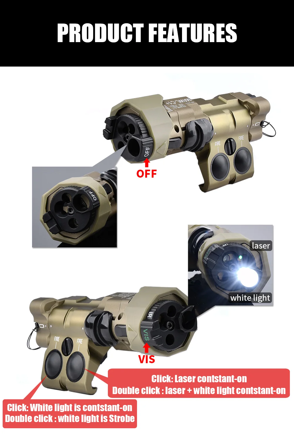 WADSN Neues Verbessertes MAWL-C1 Taktisches Airsoft Voll-Metall CNC LED-Zielgerät MAWL Rotpunkt Grün Blau Jagd M300 M600 Lichter IR-Laser – Detail 3