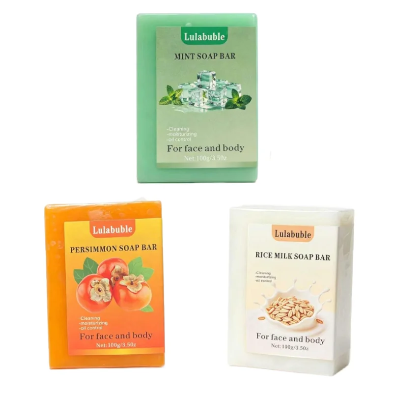 Mint Persimmon Rice Milk Soap Bar 100g Multi-function Solid Cleansing Soap Oil Control Moisturizing Soap For Facial Body Shower