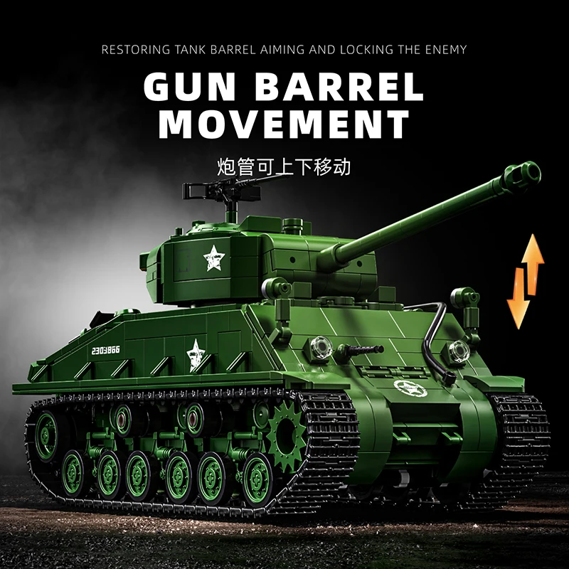 Amerikaanse M4 Sherman Medium Tank Wereldoorlog II Bouwstenen Jongen Assemblage Speelgoed Gevolgd Gepantserd Voertuig Zwaar Educatief Speelgoed