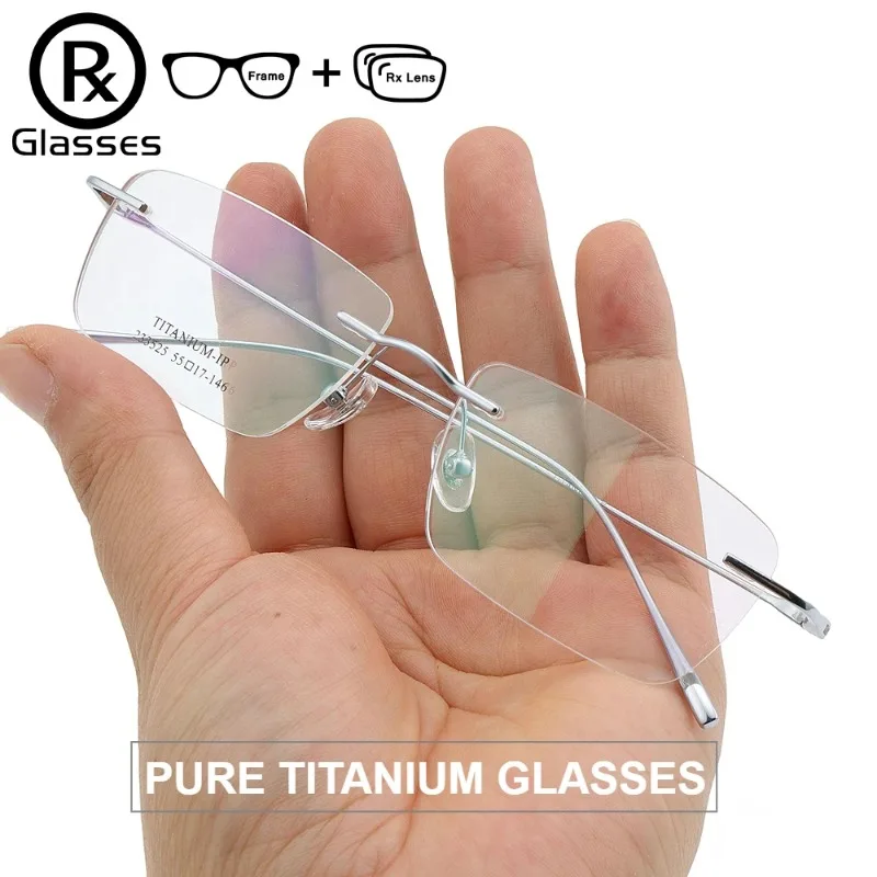 

High Quality Custom Prescription Glasses Men Women Titanium Rimless Frame Photochromic Anti-Blue Light Myopia Hyperopia Lenses