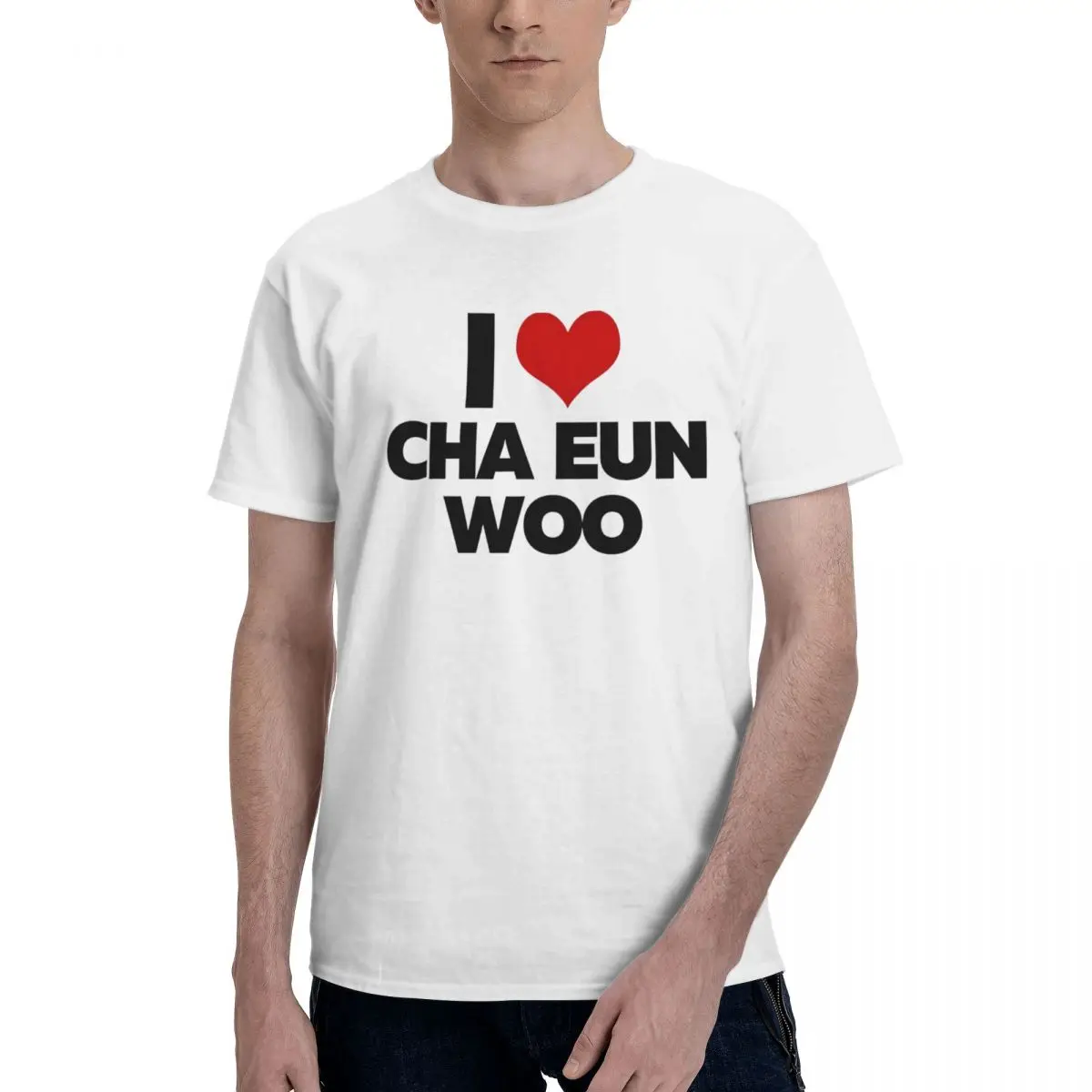 I Love Cha Eun Woo T-Shirt Men Vintage Cotton Tee Shirt Round Neck Short Sleeve T Shirt Unique Tops