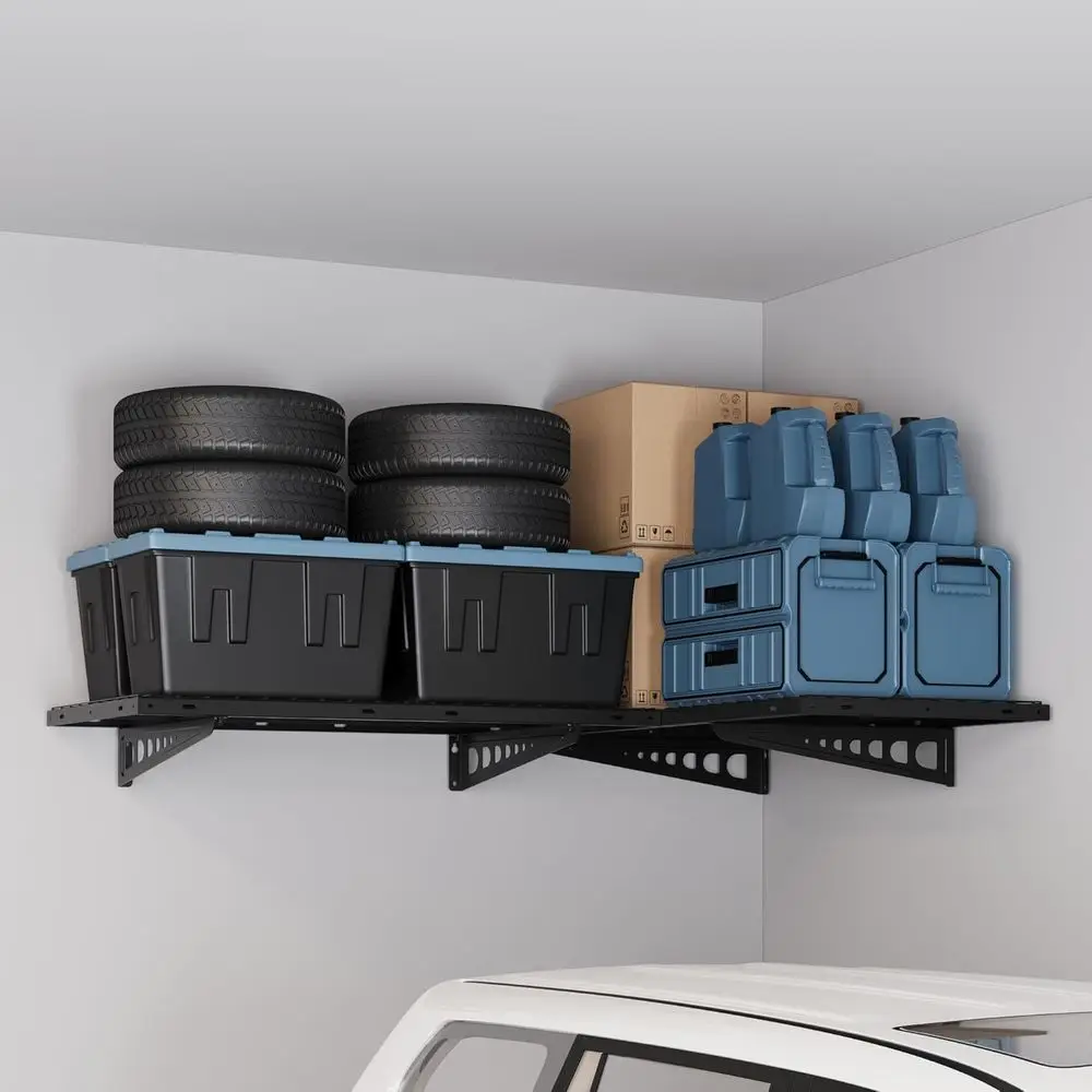 رفوف حائط زاوية 2 × 4 أقدام من سلسلة Pro، أرفف عائمة مقاس 24 × 48 بوصة، سعة 660 رطل، وحدة تخزين جراج سوداء #2