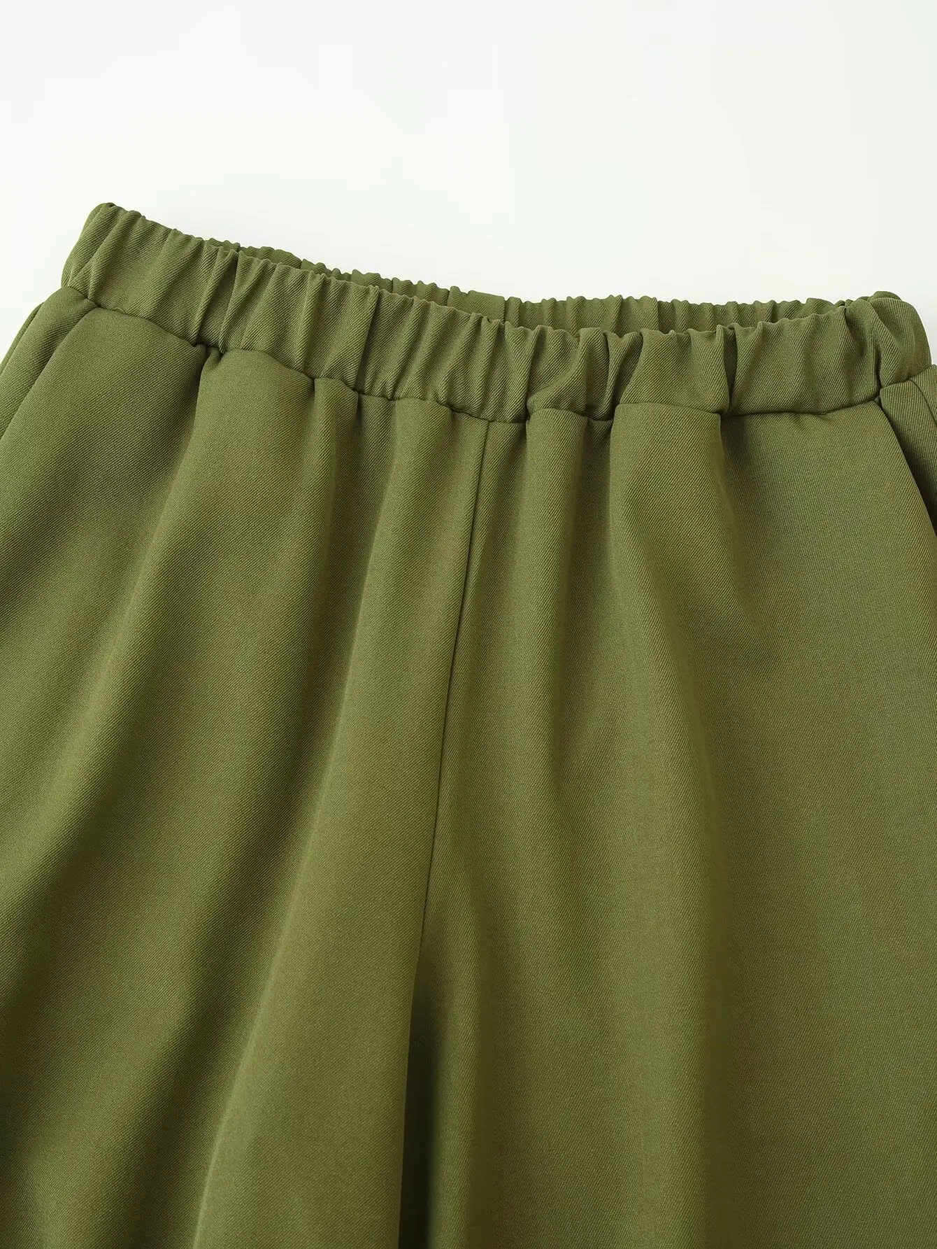 Suninheart Olive Green Asymmetric Blazer & Pants Set – Women's Ruched Waist Suit Two Piece Office Lady Autumn Fashion