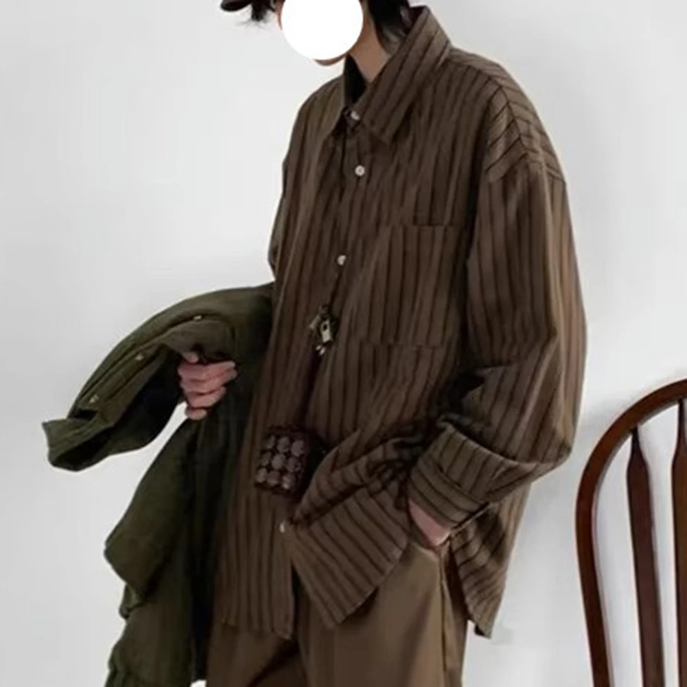

Daily Casual Wear Holiday M 2XL Striped Long Sleeve Shirt Brown Color Casual Style Regular Length Slight Stretch