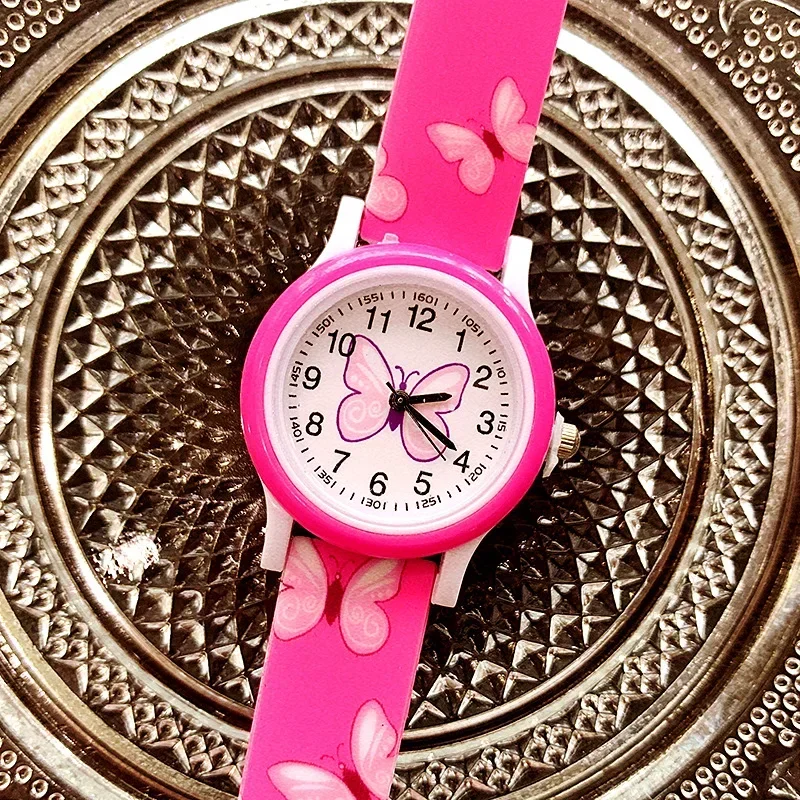 Reloj de silicona con estampado de mariposa para niños y niñas, pulsera de cuarzo con correa de dibujos animados, varios colores