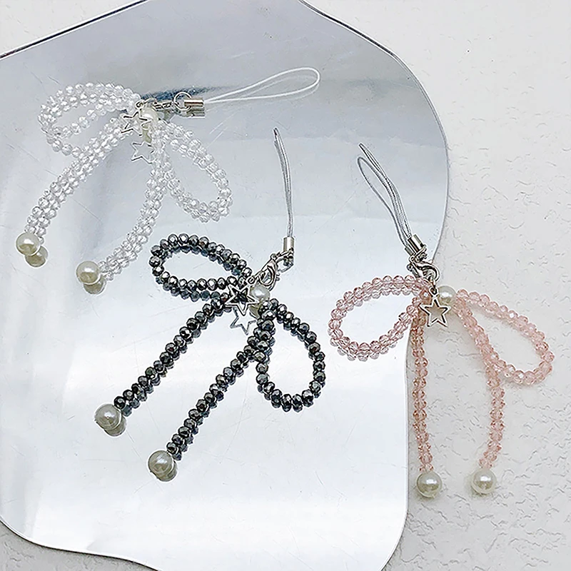 Simple Coloful Beaded Bowknot Pendant Keychain Charm Fashionable Phone Straps Chain Accessory For Bag Phone Camera Purse