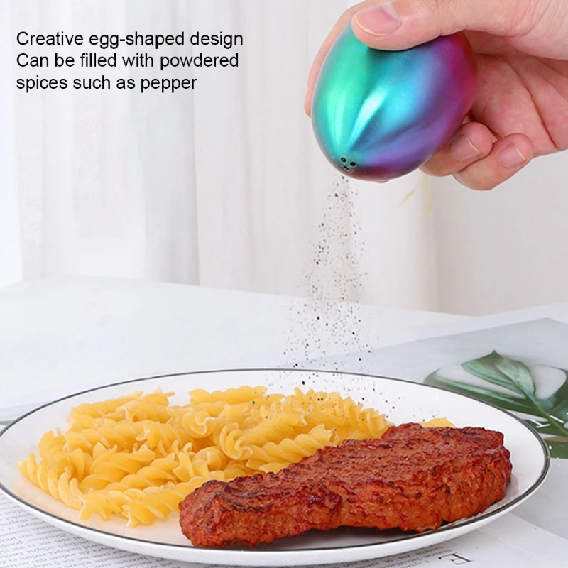 Bonito salero y pimentero con forma huevo, tarro condimentos acero inoxidable, recipiente para especias, lata para para