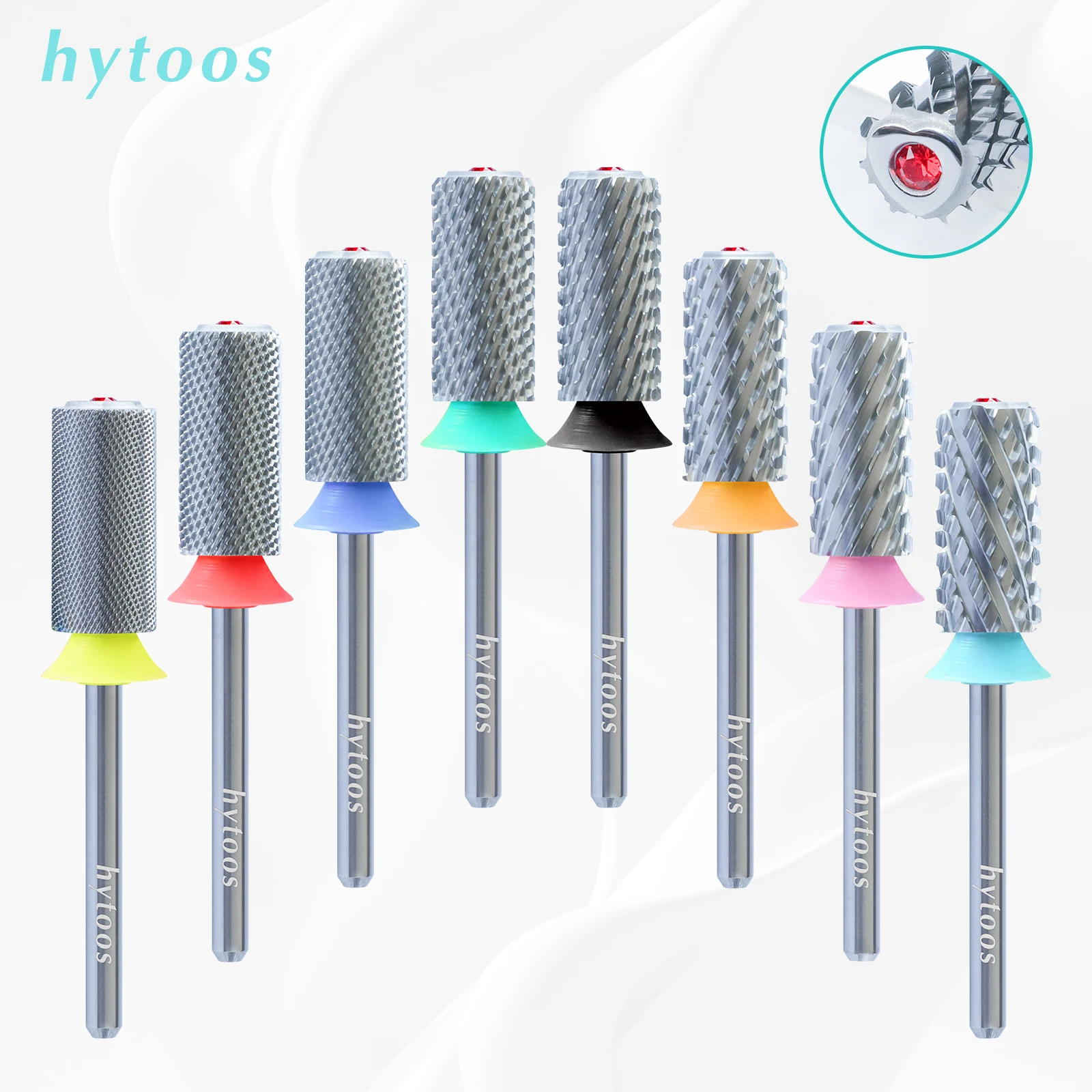 HYTOOS Wolfraamcarbide Acryl Nagelboor Chroom 6.6mm Crystal Top Barrel Nail Bits 2-weg Manicure efile Art Verwijder Gel