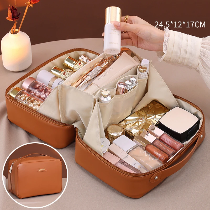 Luxus PU Große Kapazität Frauen Tote Make-Up Tasche Kosmetische Toilettenartikel Lagerung Multifunktionale Falttasche Reise Mäppchen – Detail 4