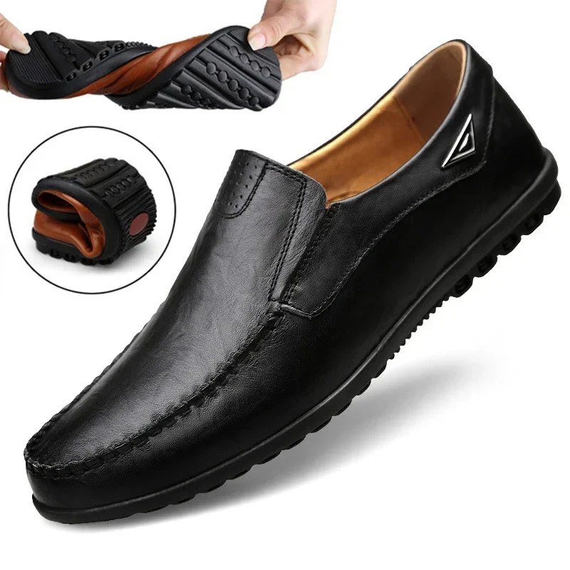 

Genuine Leather Men Casual Shoes Luxury Brand 2023 Mens Loafers Moccasins Breathable Slip on Black Driving Shoes Plus Size 38-47