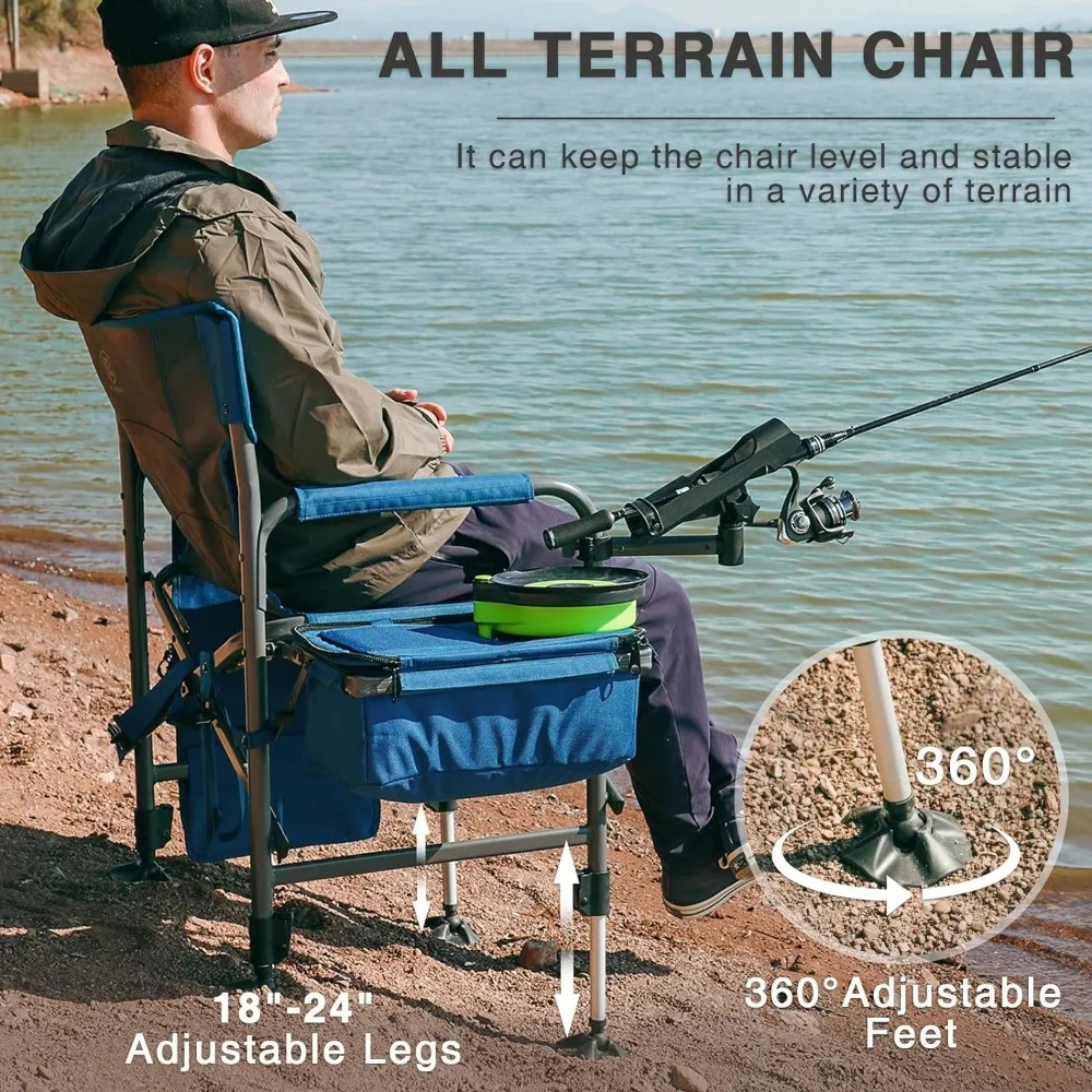 Fishing Chair With Rod Holder and Cooler All Terrain Ice Fishing Chair With Adjustable Feet Chairs for Living Room Camping Beach