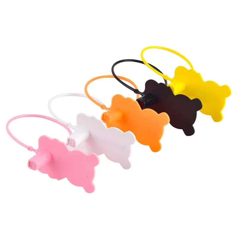 

100pcs Bear Shaped Price Tag Plastic Snap Lock DIY Button Fastener for Garment Bags Clothes Anti-counterfeiting Buckle Ring Tags