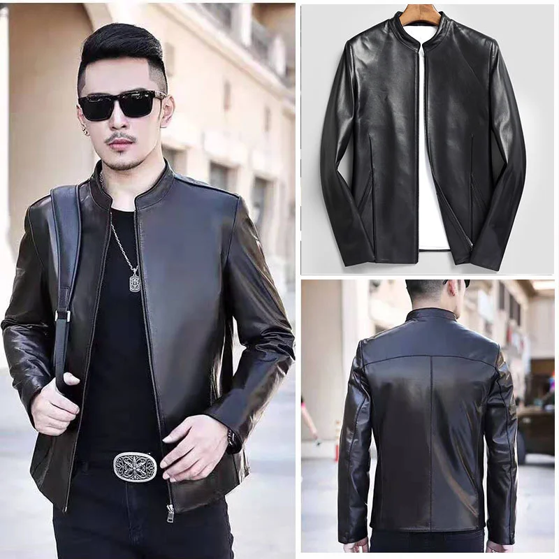 

Leather 2023 Real Jacket Men Casual Short Men Jacket 100% Sheepskin Coat Spring Autumn Chaqueta Cuero Hombre 6696