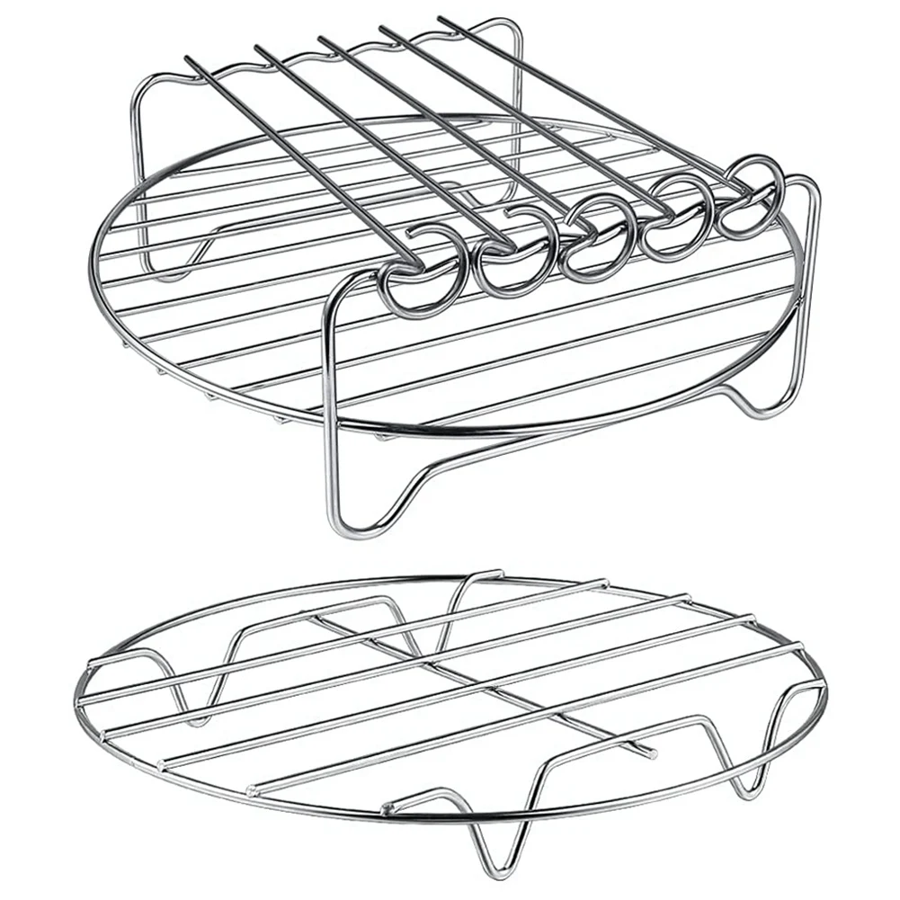 Air Fryer Rack XL Air Fryer Accessories Set of 2, Multi-Purpose Double Layer Rack with Skewer, Stackable Metal Holder