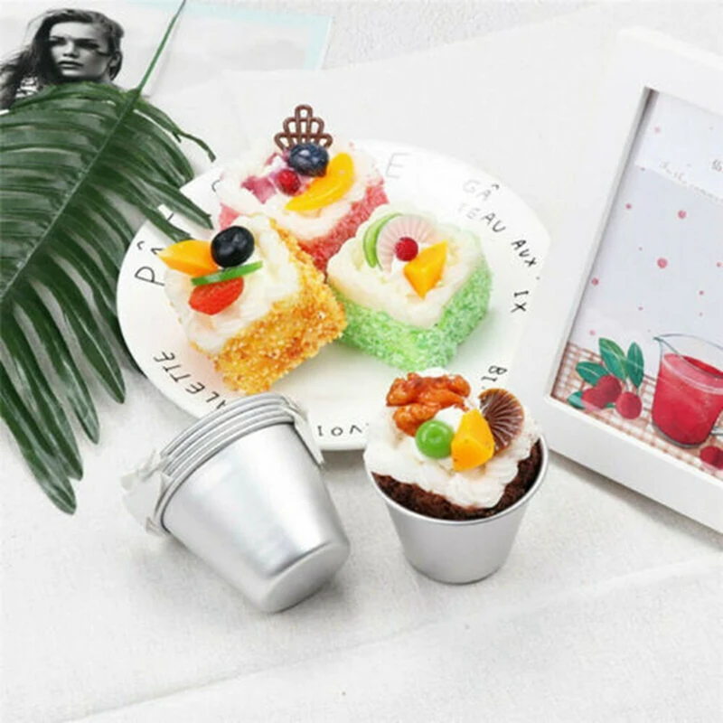 12 PCS Aluminium Dariol Mould Baking Cup Dariole Pudding Dessert Creme Moulds Round Nonstick Egg Tart Mould Bakeware Cup